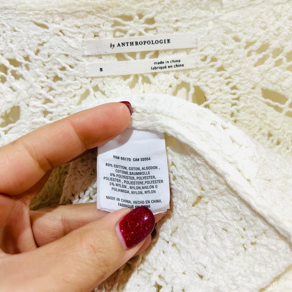 Anthropologie Ivory Crochet Open Front Cardigan Romantic Cottagecore Size S - Picture 7 of 7